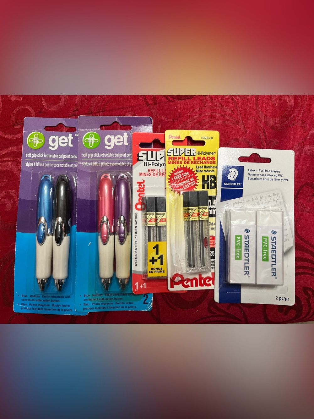 Back to School Pack-4 BLUE INK pens, 4 0.5 mm Pencil Lead, 2 Staedtler Erasers
